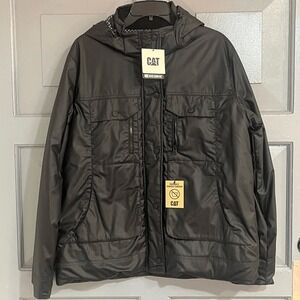 CAT Women's Black Work Wear Waxed Canvas Water Resistant Removable Hood Jacket S